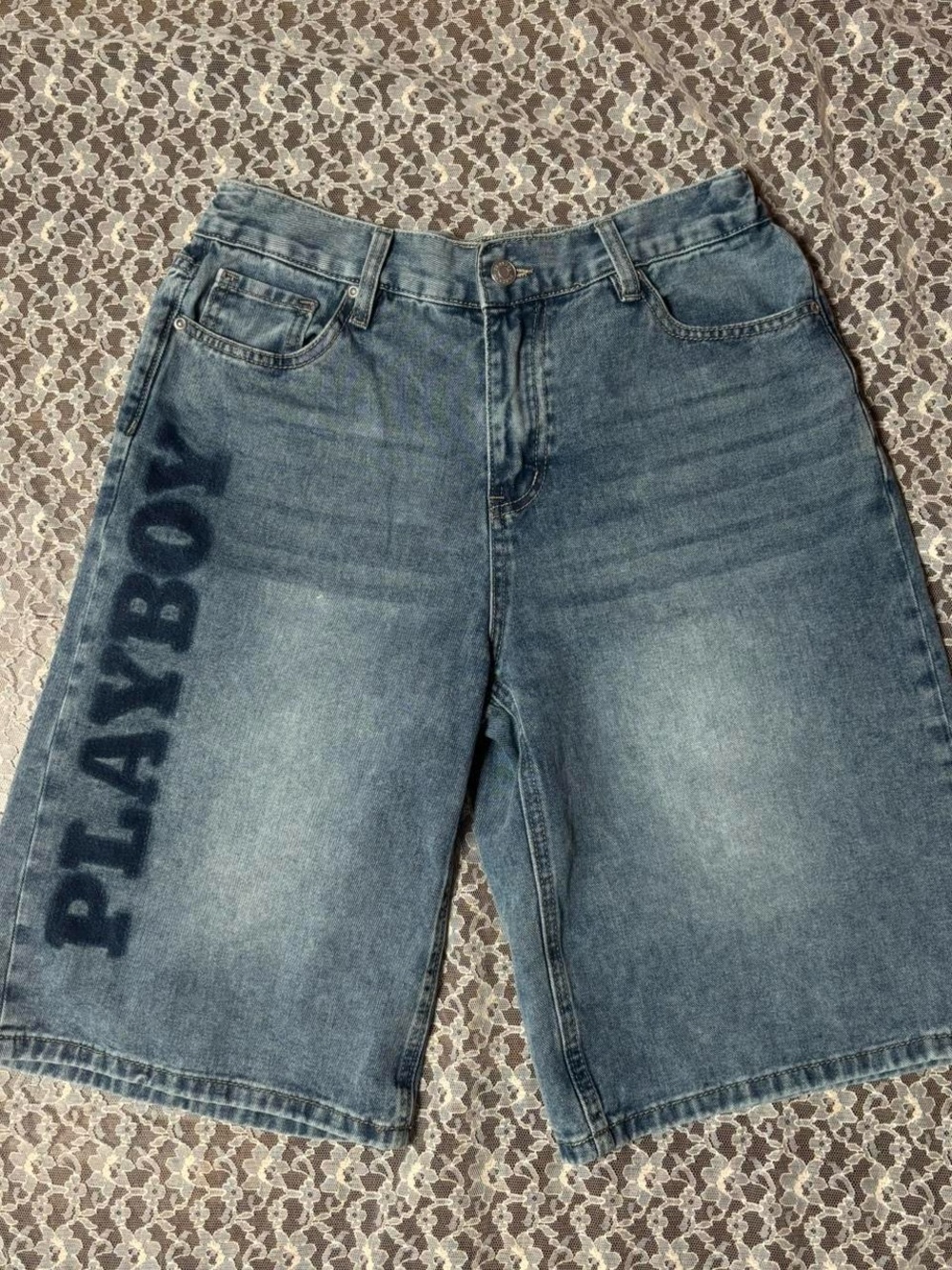 PLAYBOY Blue Washed Denim Women's Shorts with Side Logo